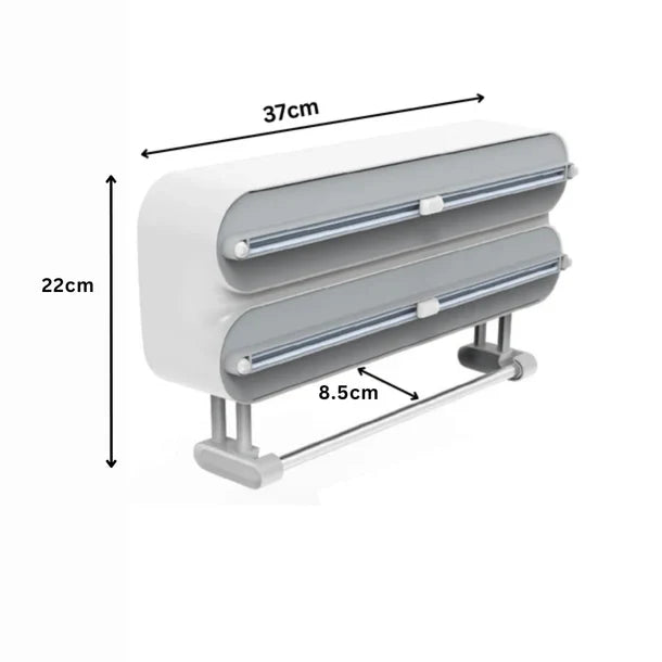 Multi-Functional 3-in-1 Kitchen Wrap Dispenser with Cutter (White)