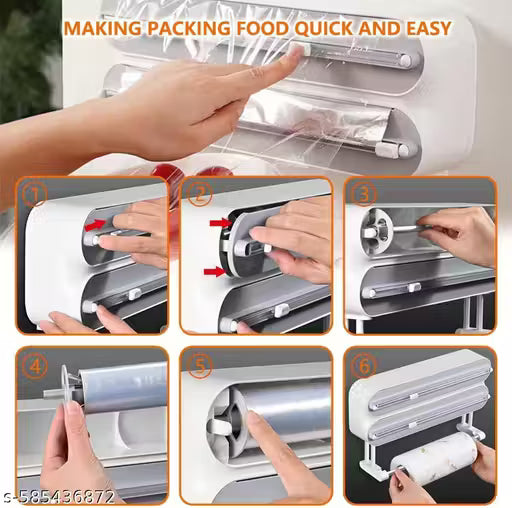 Multi-Functional 3-in-1 Kitchen Wrap Dispenser with Cutter (White)